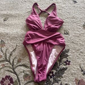 Cupshe 1piece small never worn Plum Swimsuit with Criss-Cross Back